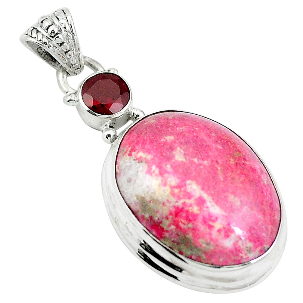 925 silver natural pink thulite (unionite, pink zoisite) pendant jewelry d26689