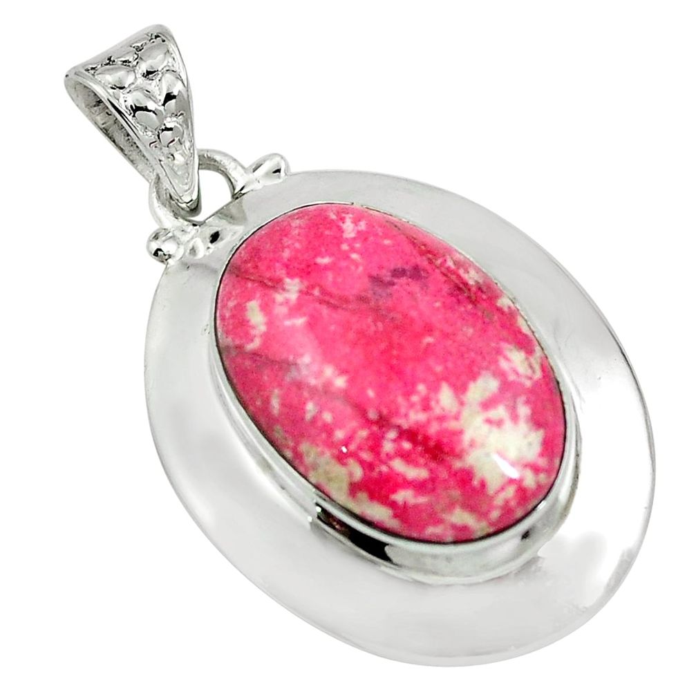 Natural pink thulite (unionite, pink zoisite) 925 silver pendant d26694