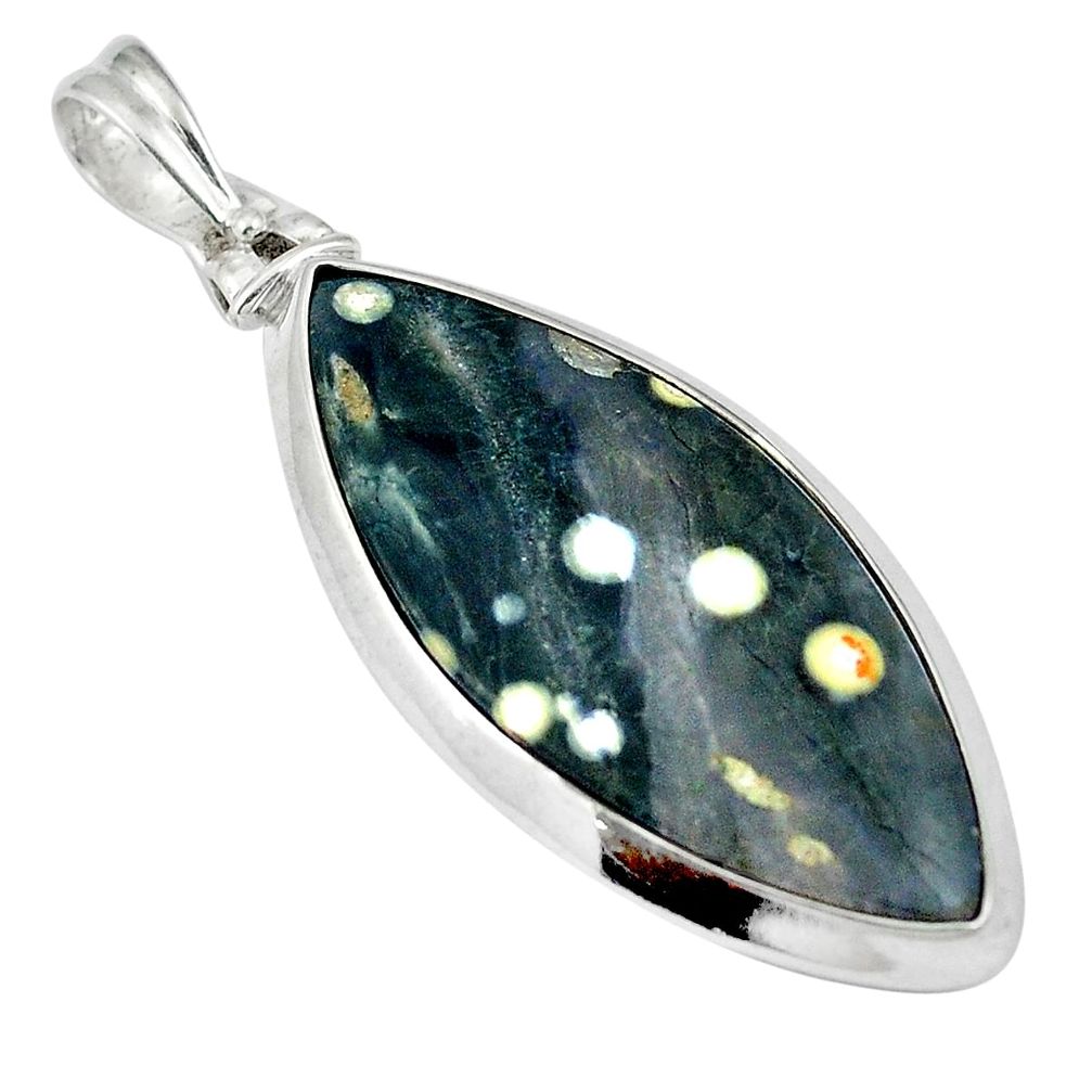 Natural multi color ocean sea jasper (madagascar) 925 silver pendant d26703