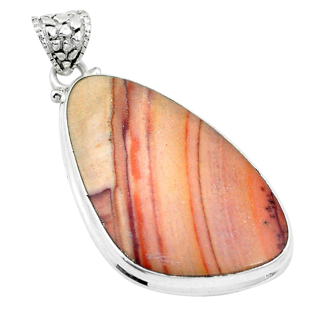 Natural brown wave rolling hills dolomite 925 silver pendant d26721