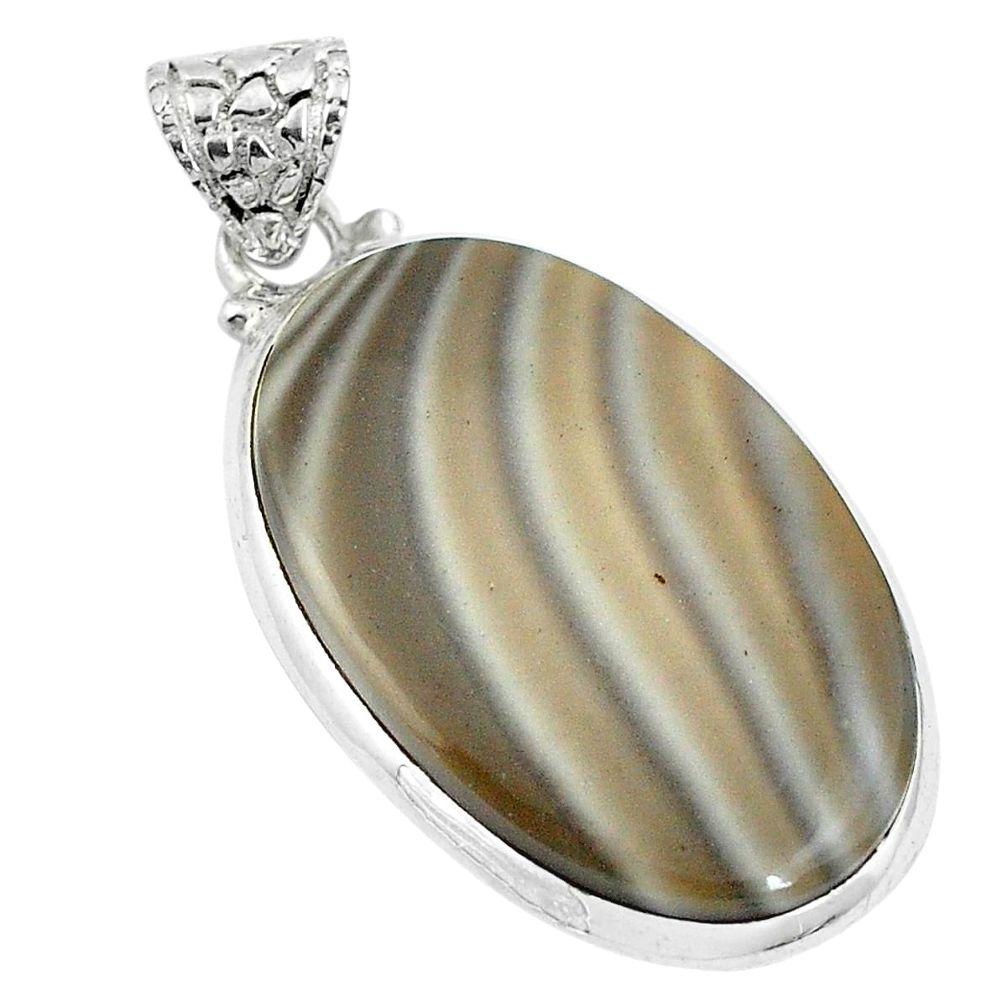 Natural grey striped flint ohio 925 sterling silver pendant d26723