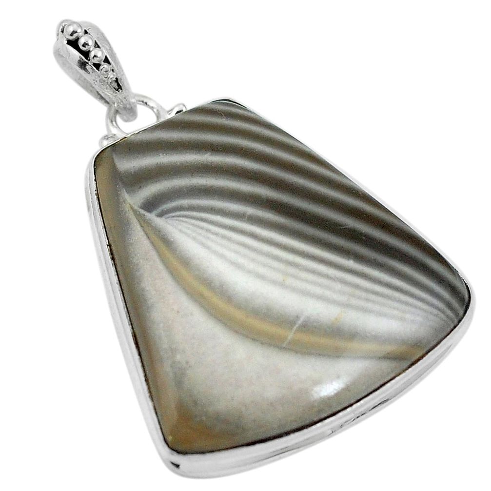 925 sterling silver natural grey striped flint ohio fancy pendant d26724