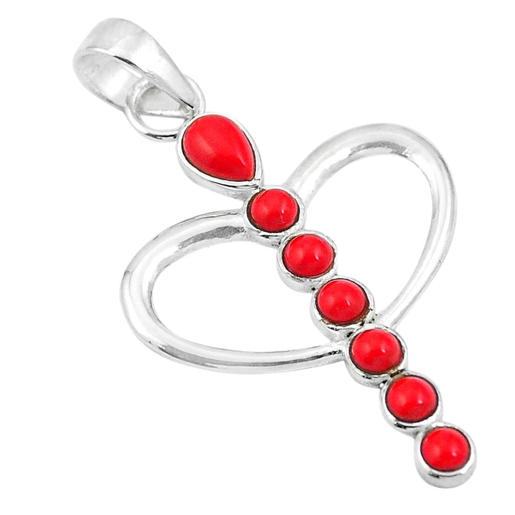 925 sterling silver red coral pear shape pendant jewelry d26727