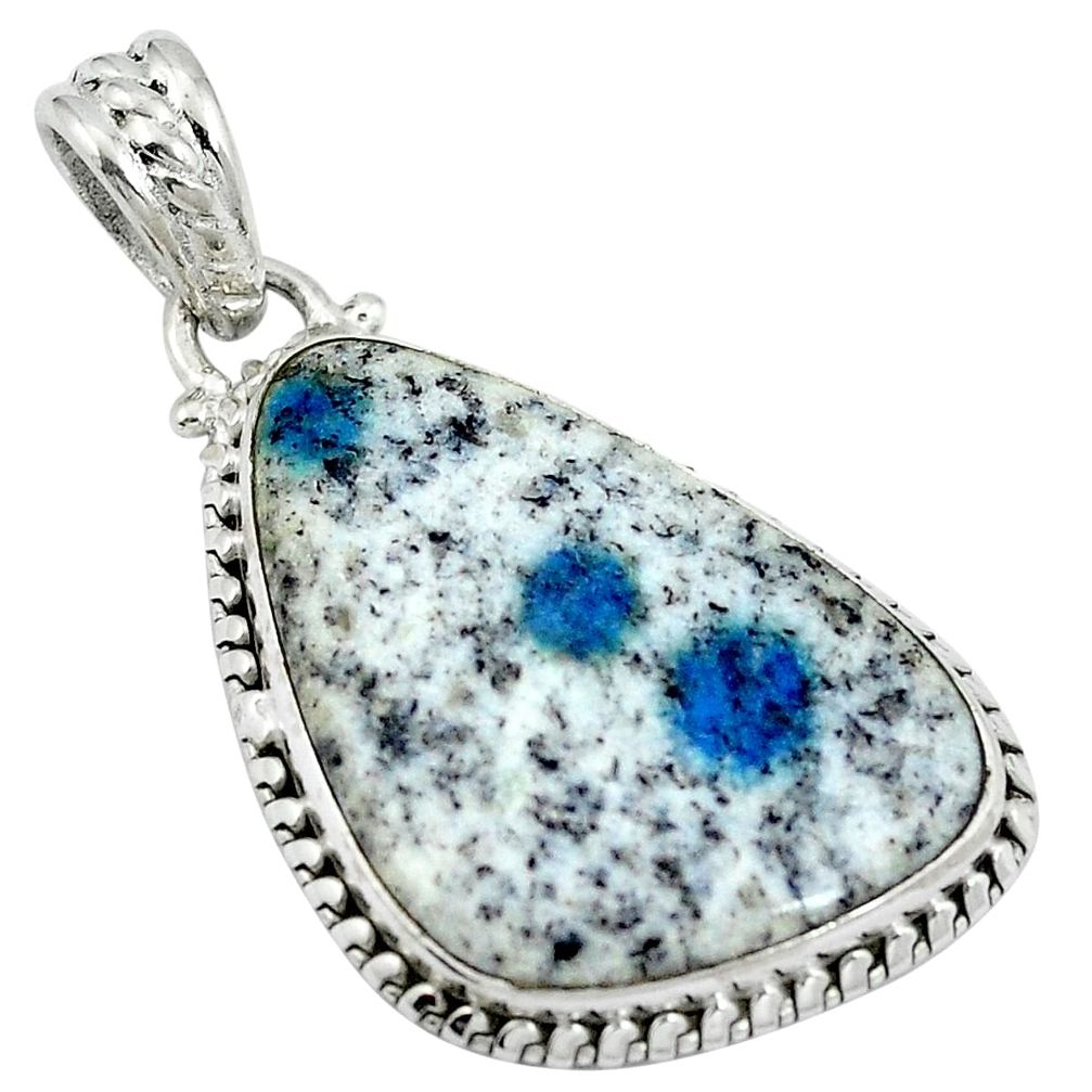 Natural k2 blue (azurite in quartz) 925 sterling silver pendant d26742