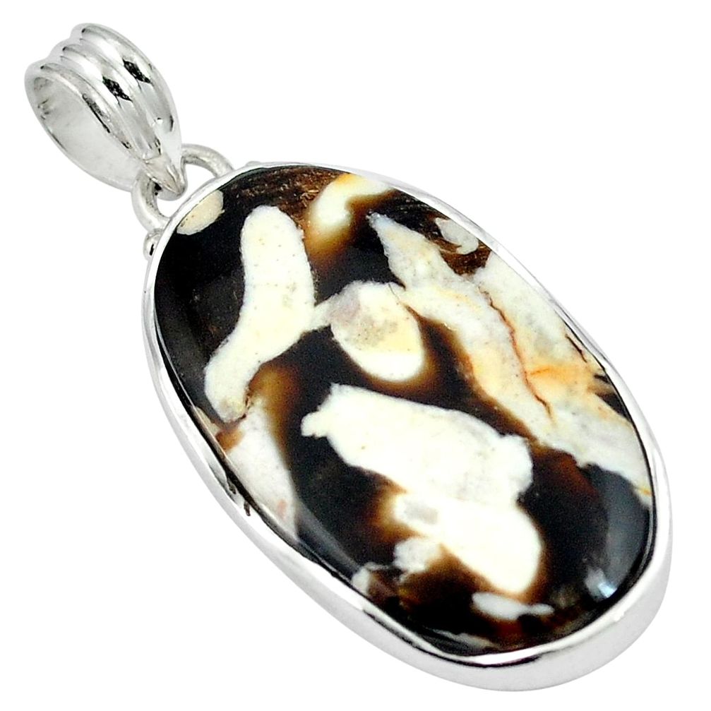 Natural brown peanut petrified wood fossil 925 silver pendant d26749