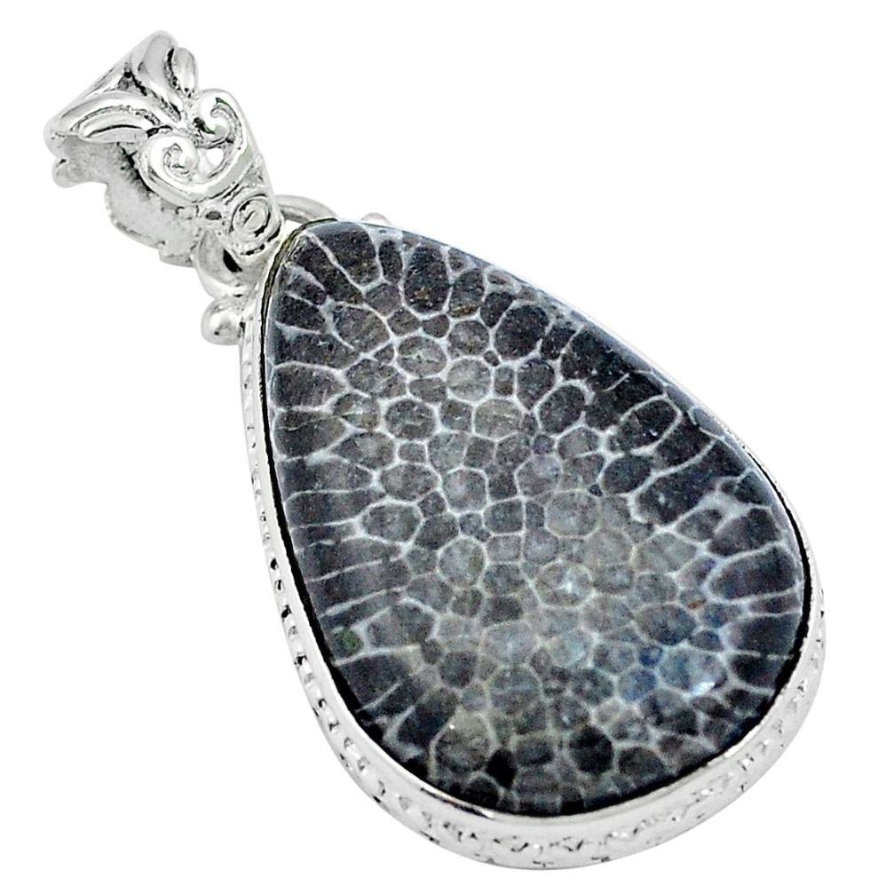 925 silver natural black stingray coral from alaska pear pendant d26759