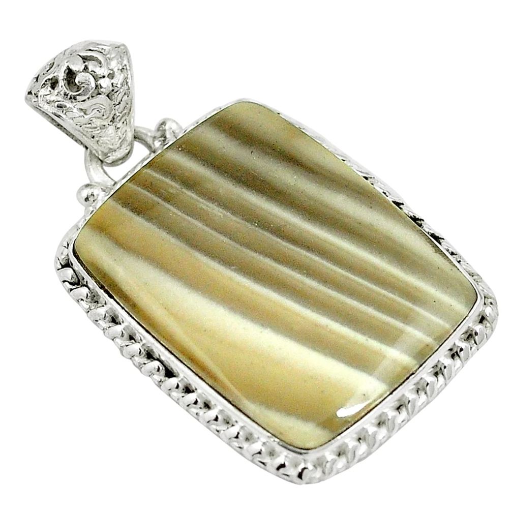 Natural grey striped flint ohio 925 sterling silver pendant d26763