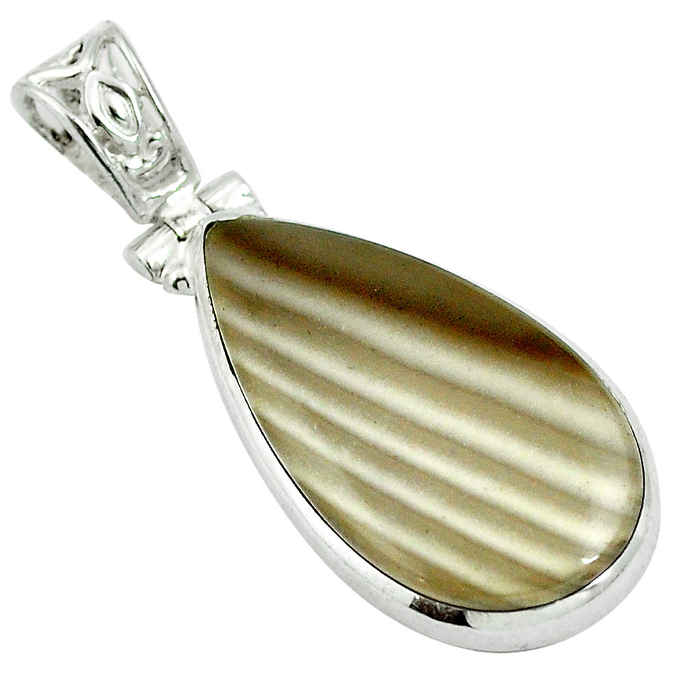 Natural grey striped flint ohio 925 sterling silver pendant d26765