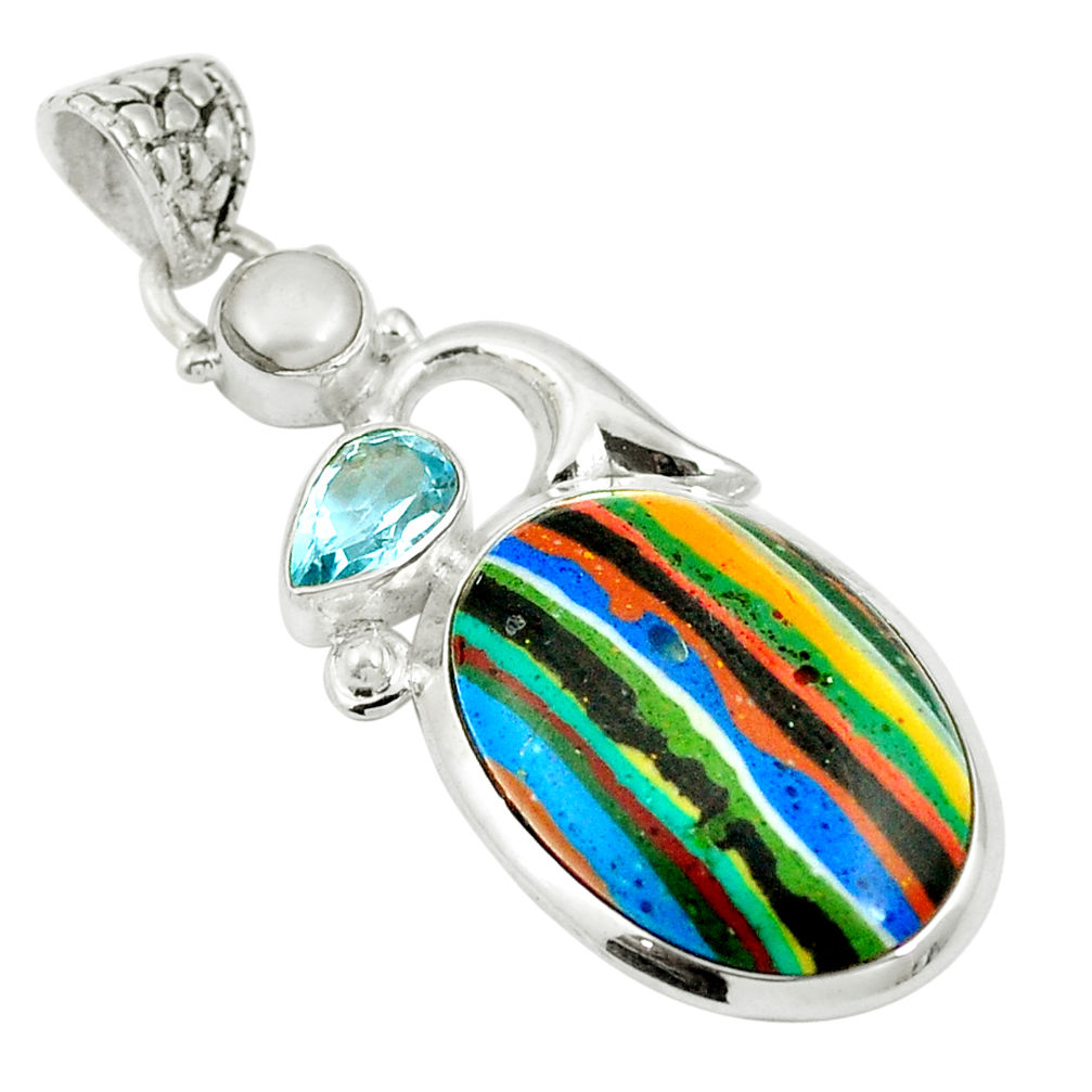 925 silver natural multi color rainbow calsilica topaz pendant jewelry d26769