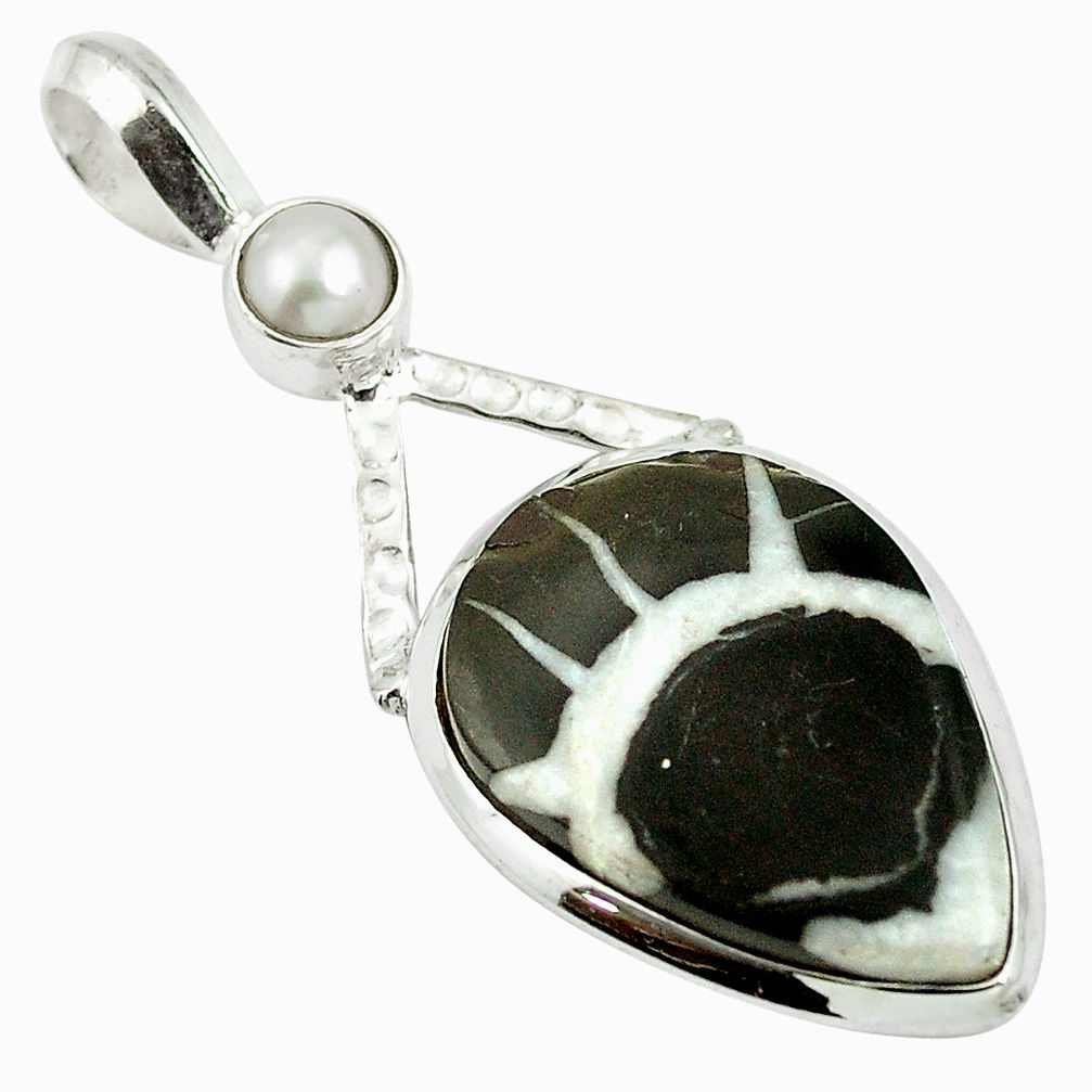 Natural black septarian gonads pearl 925 sterling silver pendant d26772