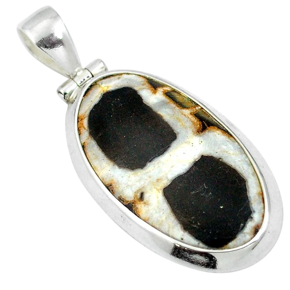 Natural black septarian gonads 925 sterling silver pendant d26773