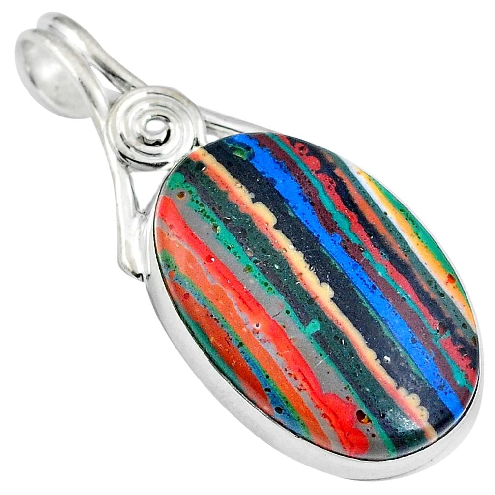 Natural multi color rainbow calsilica 925 sterling silver pendant d26781