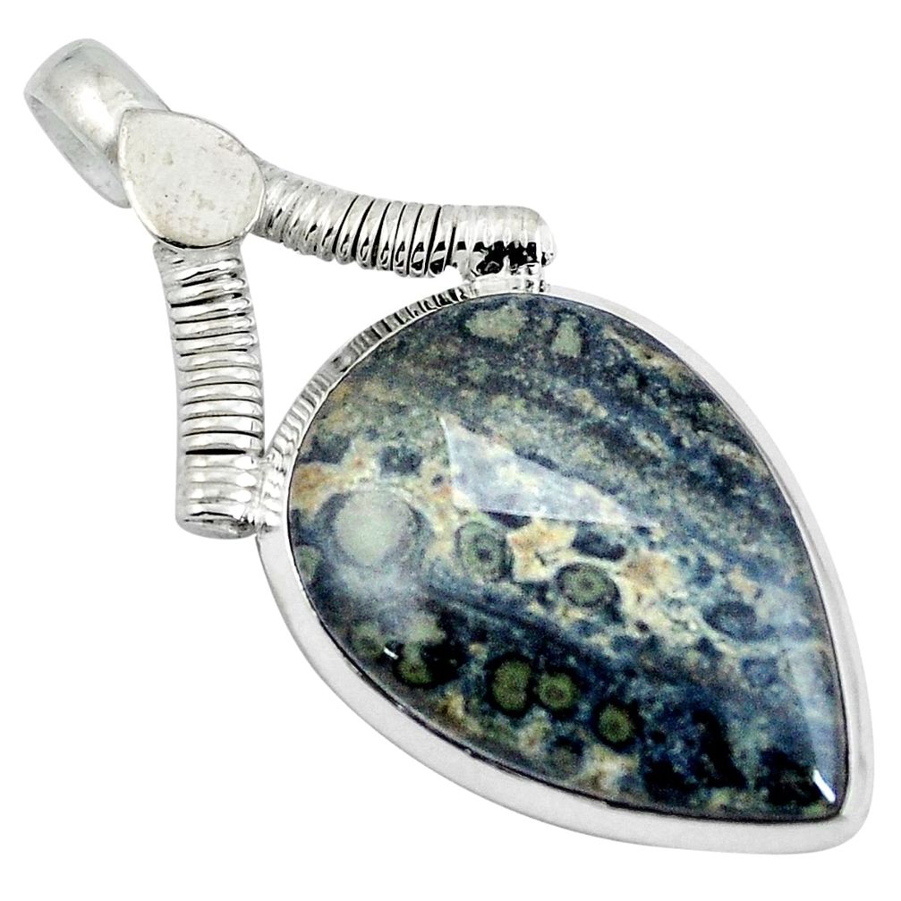 Natural green kambaba jasper (stromatolites) 925 silver pendant d26791