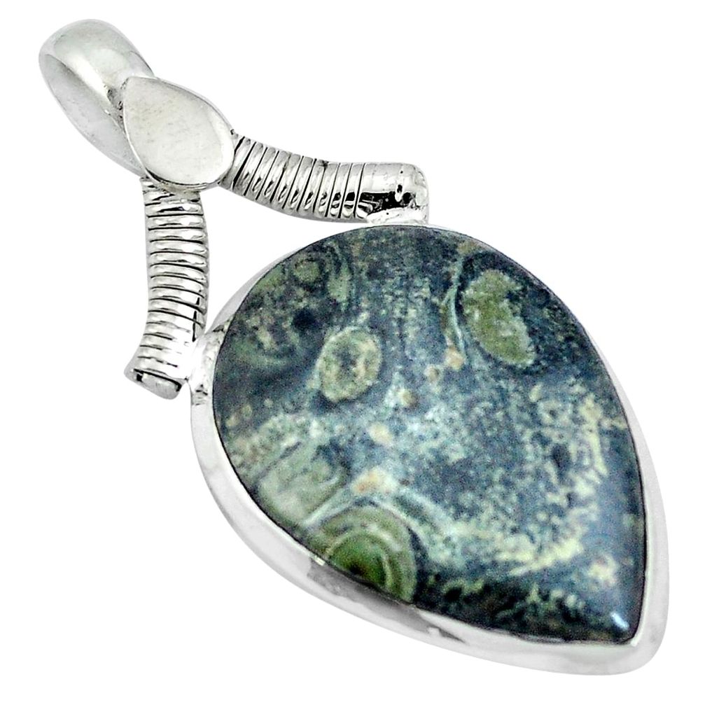 Natural green kambaba jasper (stromatolites) 925 silver pendant d26792