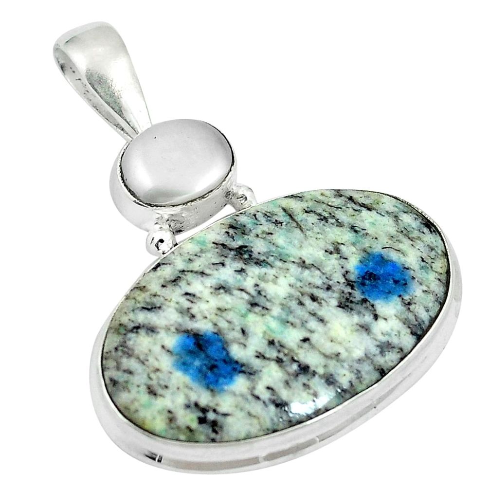 925 silver natural k2 blue (azurite in quartz) pearl pendant jewelry d26799