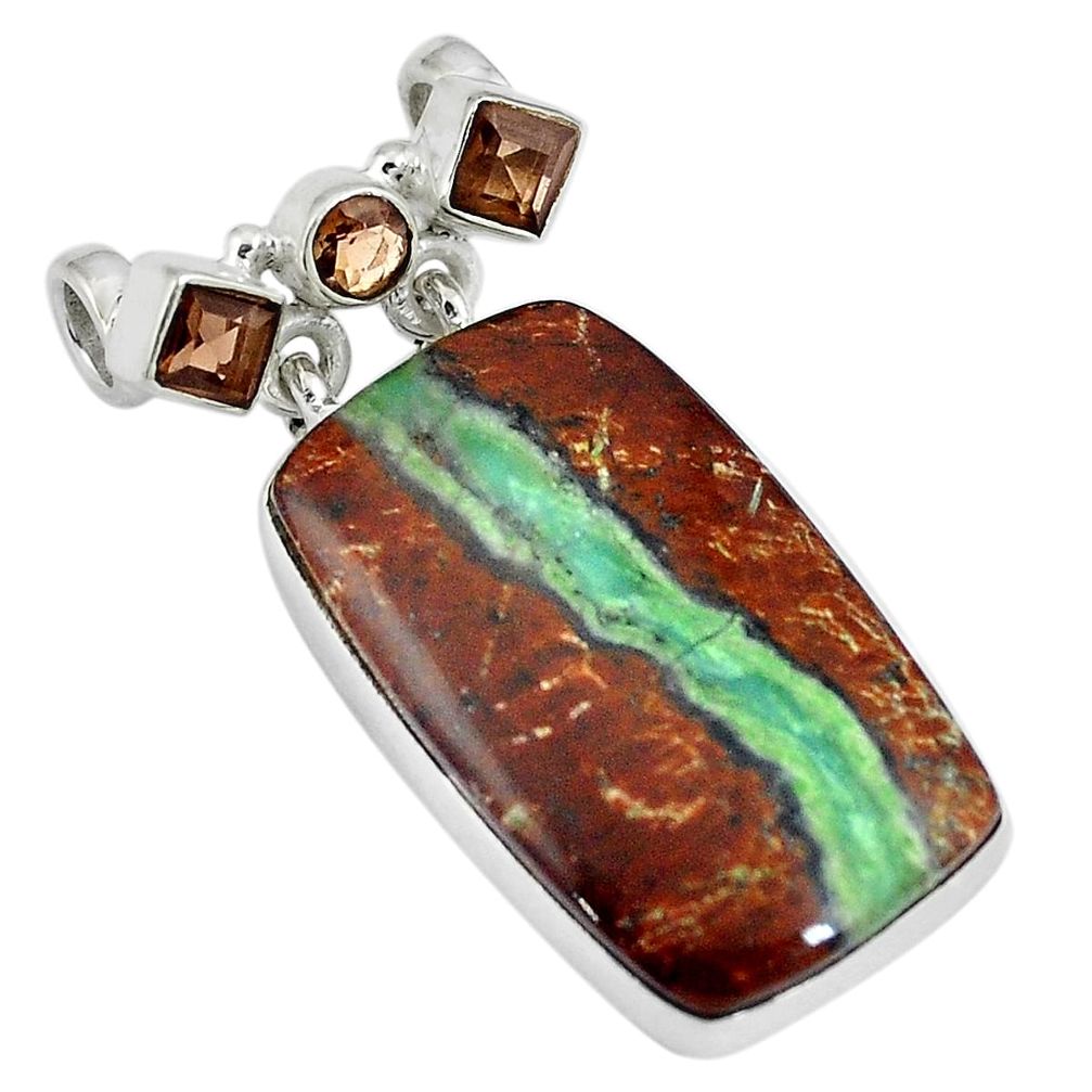 925 silver natural brown boulder chrysoprase smoky topaz pendant d26804