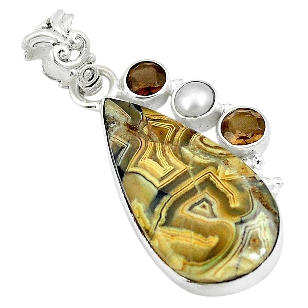 925 silver natural multi color mexican laguna lace agate pearl pendant d26807