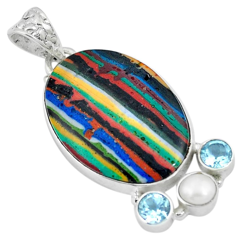 925 silver natural multi color rainbow calsilica topaz pearl pendant d26809
