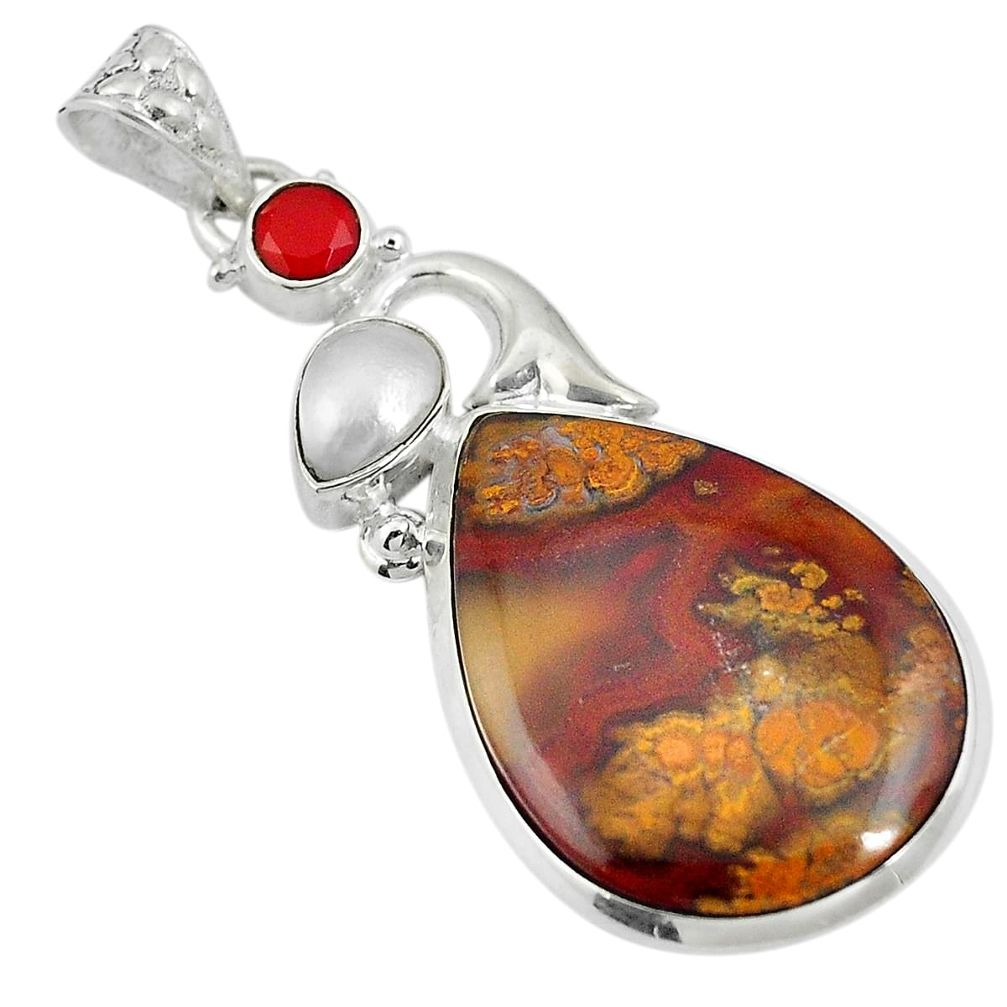 Natural brown moroccan seam agate garnet 925 silver pendant d26811