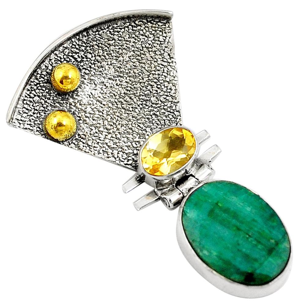 925 silver natural green emerald citrine 14k gold pendant jewelry d26837