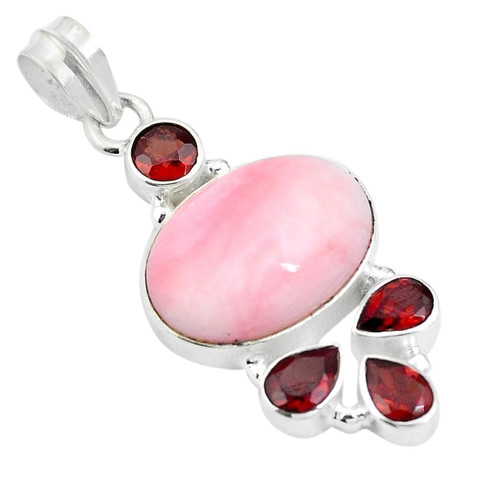 Natural pink opal garnet 925 sterling silver pendant jewelry d26843