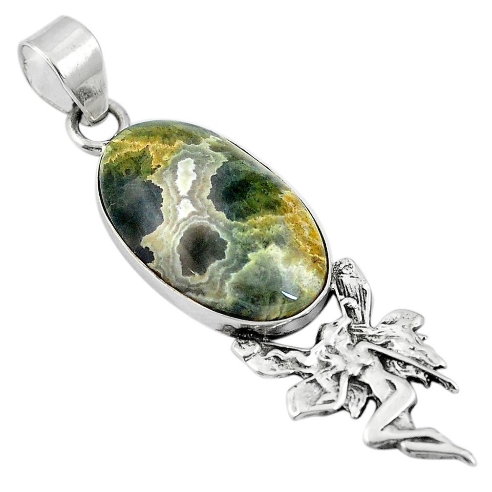 Ocean sea jasper (madagascar) 925 silver angel wings fairy pendant d26848