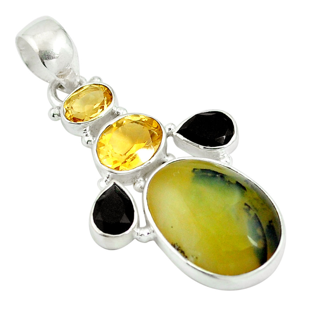 Natural yellow opal citrine 925 sterling silver pendant jewelry d26867