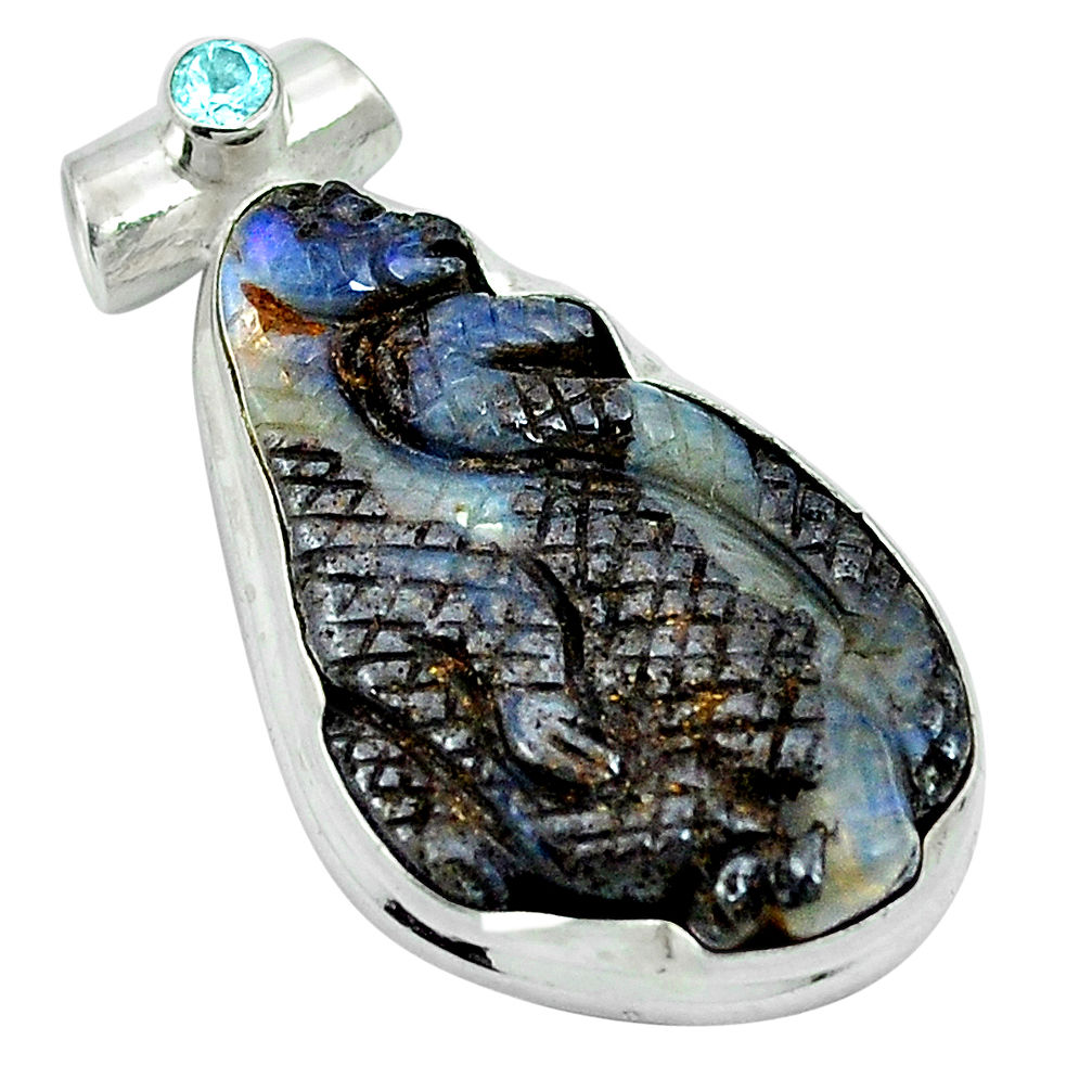 925 silver natural brown boulder opal carving topaz pendant jewelry d26899