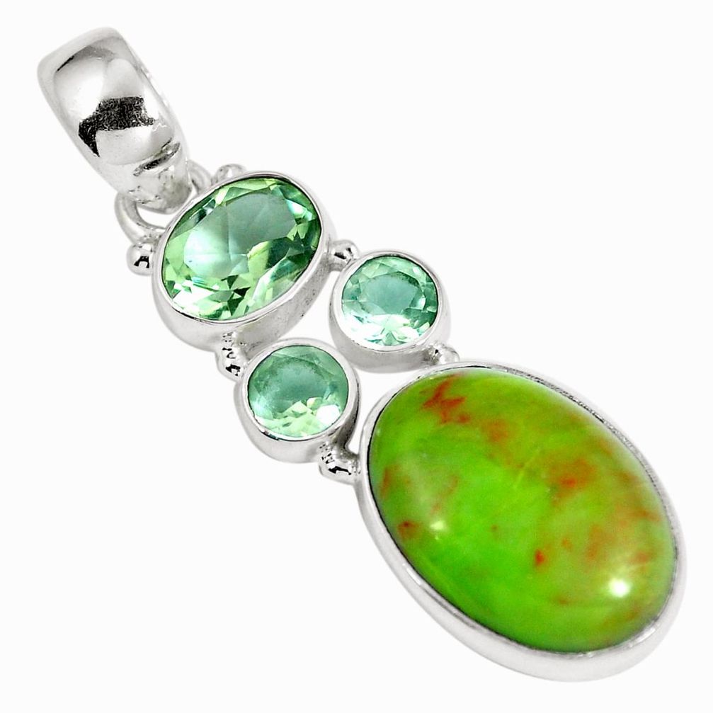 Natural green gaspeite amethyst 925 sterling silver pendant d26924