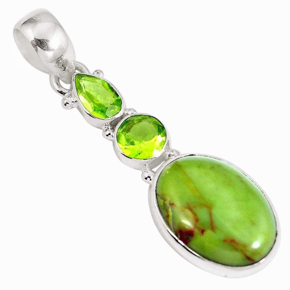 Natural green gaspeite peridot 925 sterling silver pendant d26926