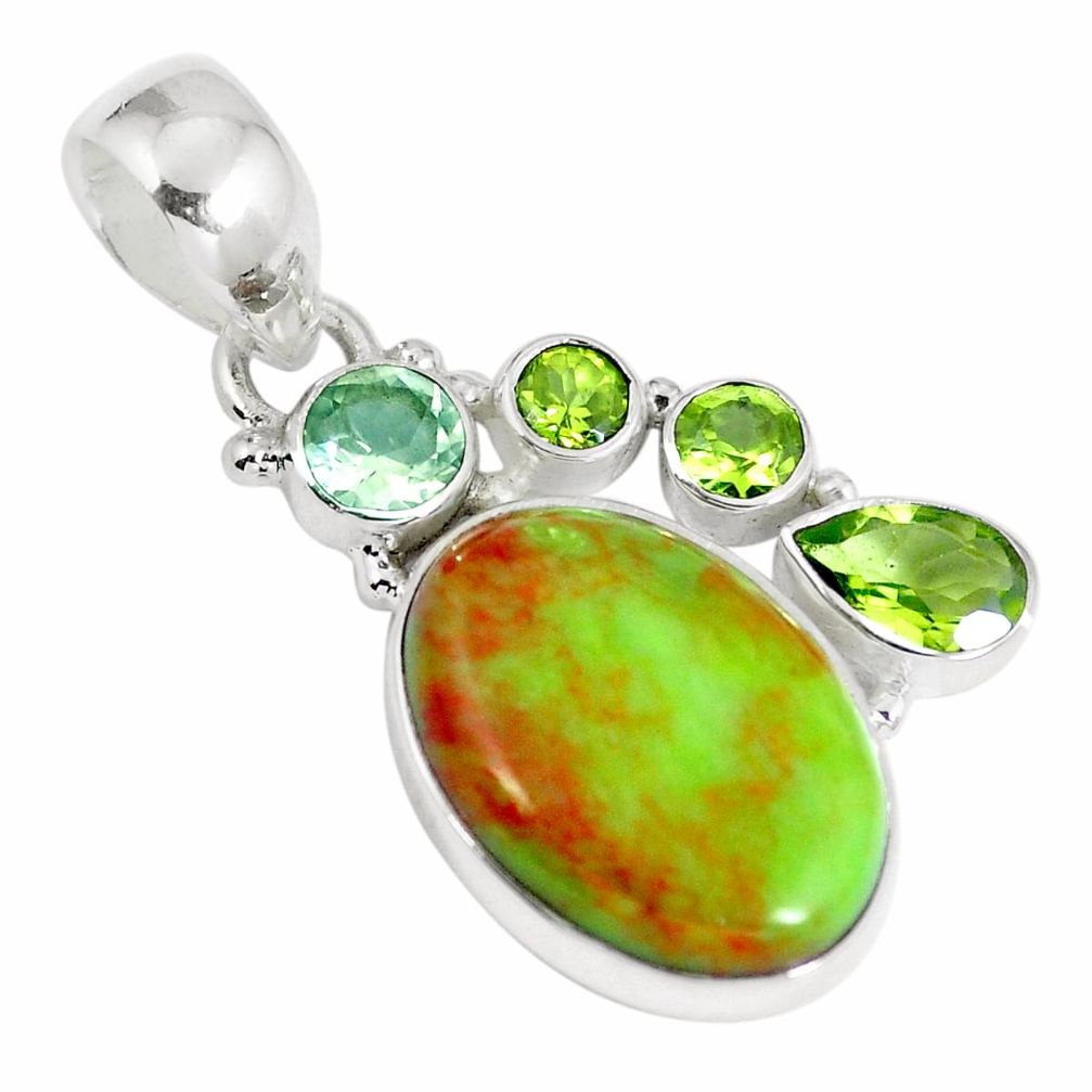 Natural green gaspeite amethyst 925 sterling silver pendant jewelry d26927
