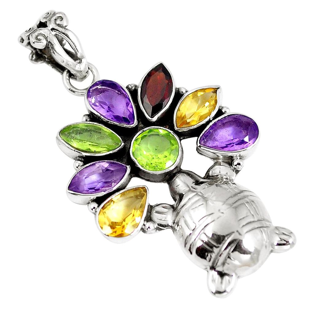 Natural green peridot amethyst 925 silver turtle pendant jewelry d26932