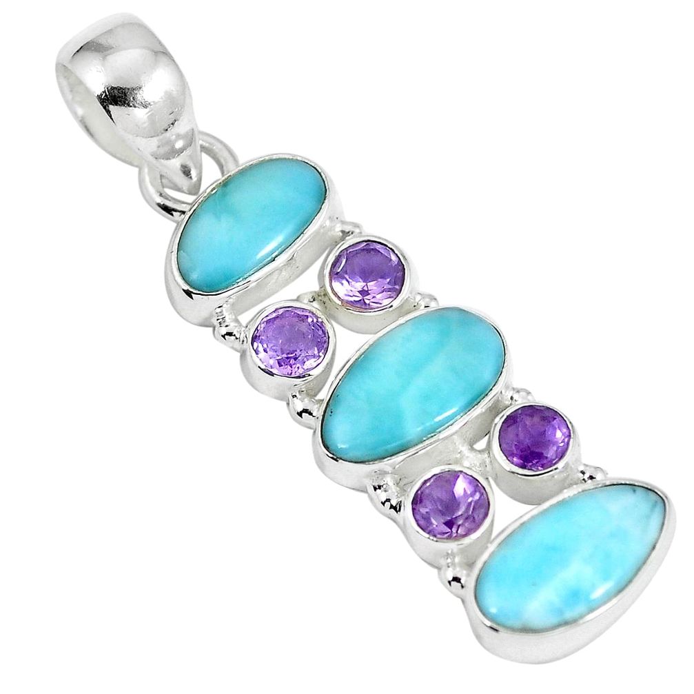 Natural blue larimar amethyst 925 sterling silver pendant jewelry d26933