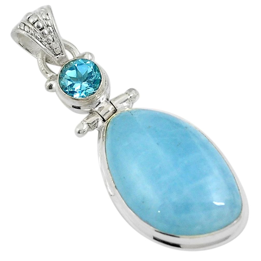 18.12cts natural blue aquamarine topaz 925 sterling silver pendant d26948