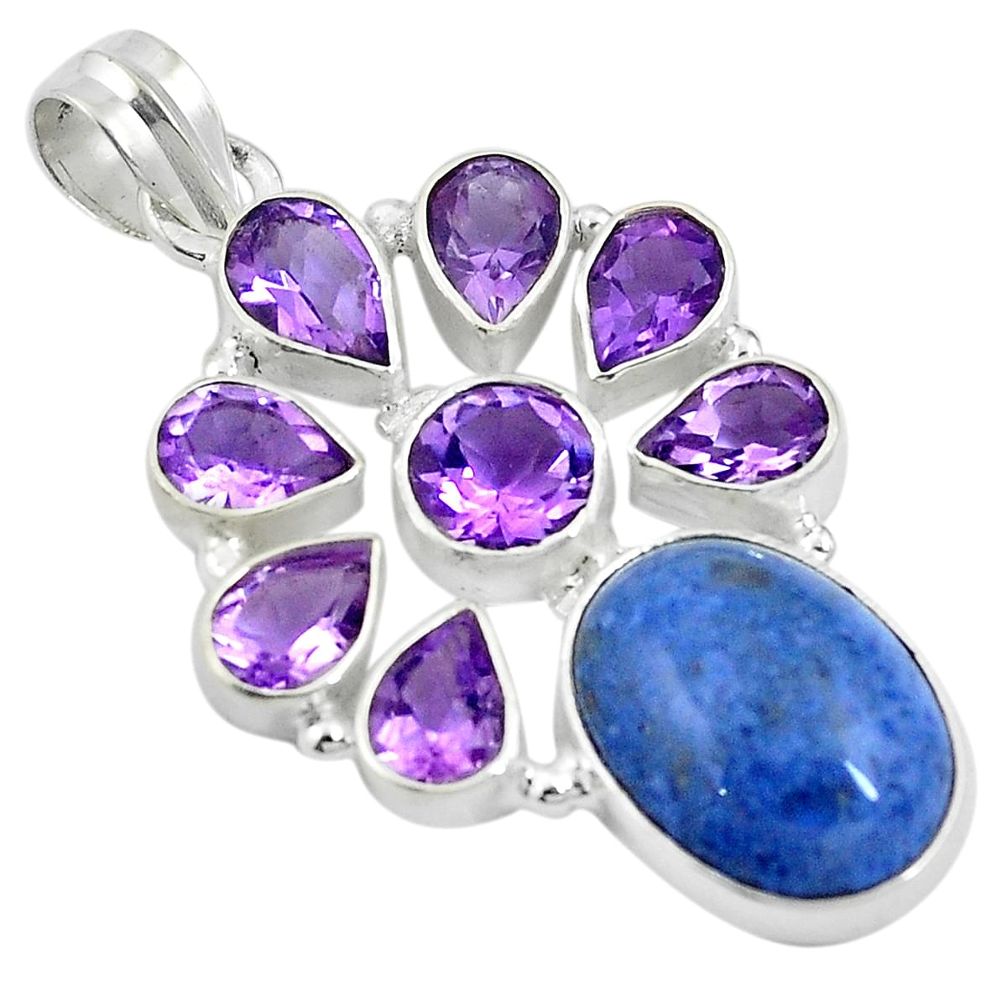 23.69cts natural blue dumortierite amethyst 925 sterling silver pendant d26957