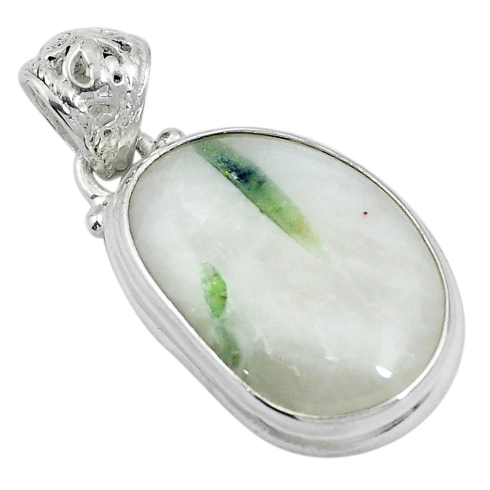16.73cts natural green tourmaline in quartz 925 sterling silver pendant d26964