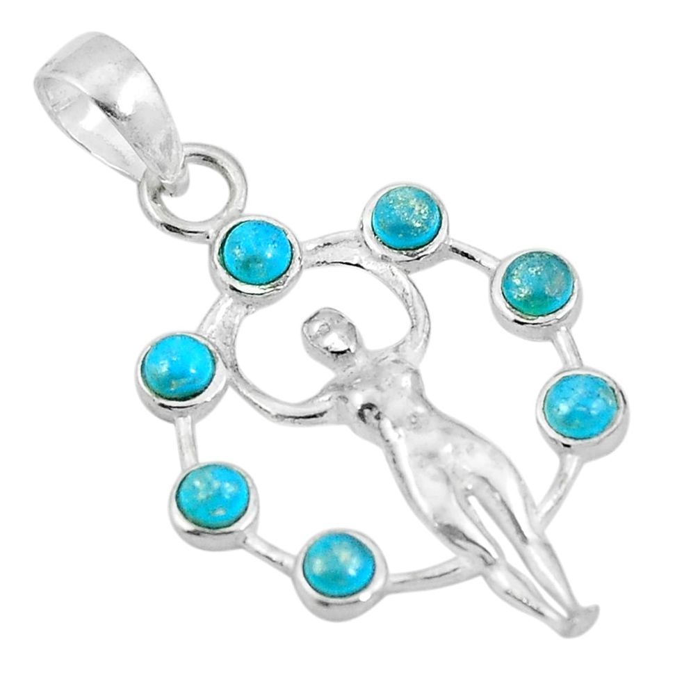 Blue sleeping beauty turquoise 925 sterling silver angel goddess pendant d26990