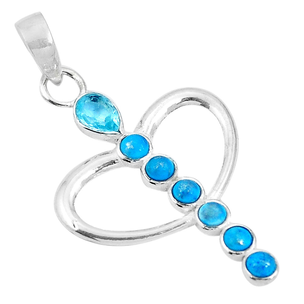 Natural blue topaz sleeping beauty turquoise 925 silver heart pendant d26999