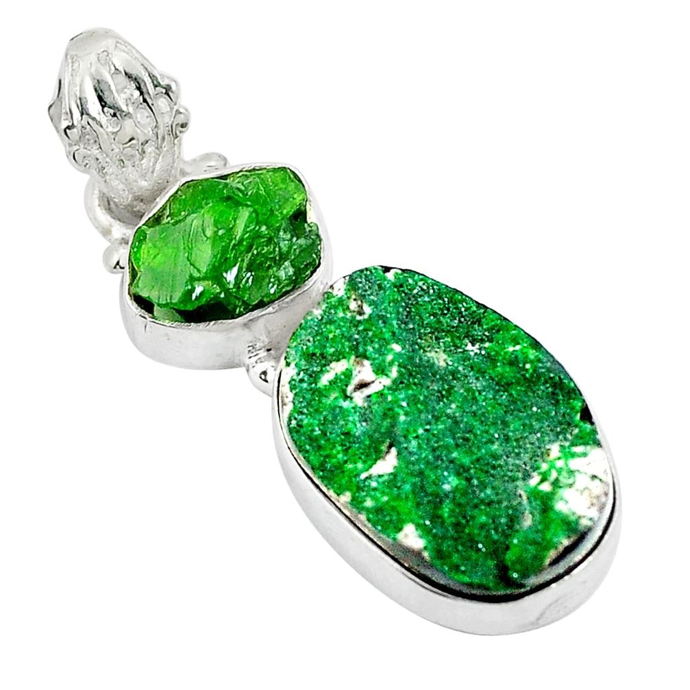 925 silver natural green grass garnet fancy pendant jewelry d27037