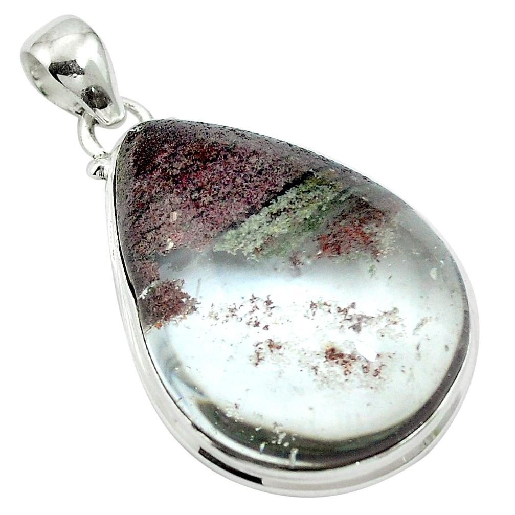 Natural green scenic lodolite pear 925 sterling silver pendant d27043