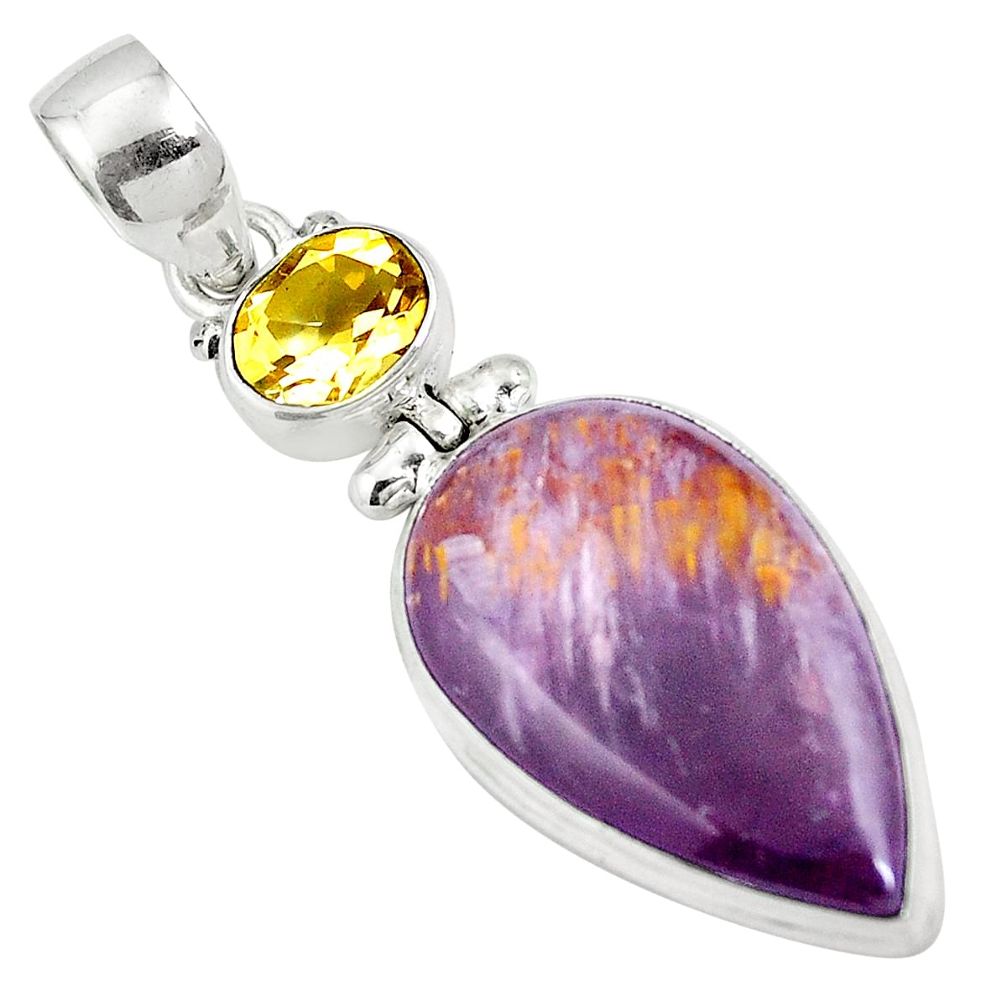 Natural purple cacoxenite super seven (melody stone) 925 silver pendant d27045