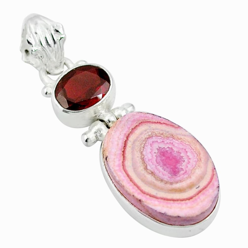 Natural pink rhodochrosite stalactite garnet 925 silver pendant d27050