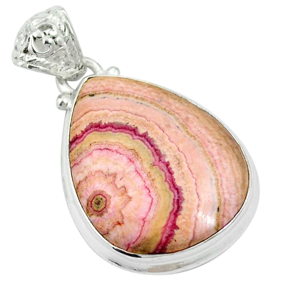 Natural pink rhodochrosite stalactite 925 silver pendant jewelry d27051