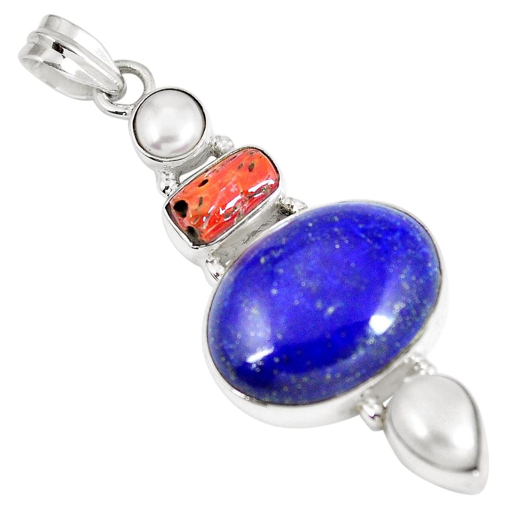Natural blue lapis lazuli coral 925 sterling silver pendant jewelry d27067