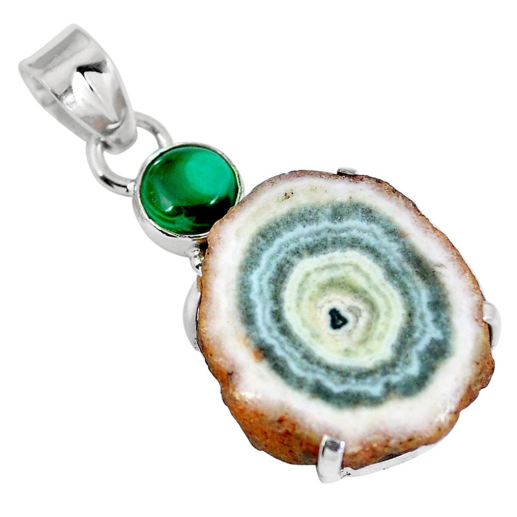 Natural white solar druzy malachite (pilot's stone) 925 silver pendant d27074