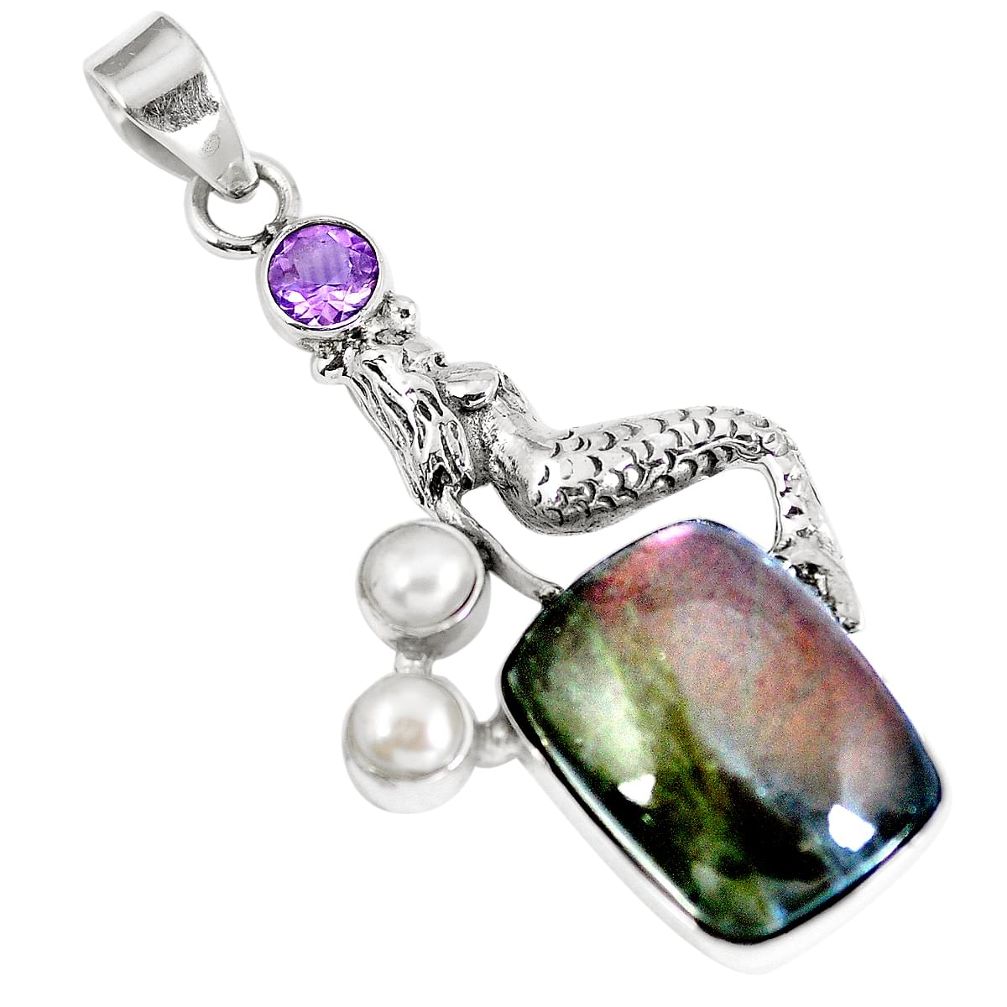 925 silver natural blue labradorite amethyst fairy mermaid pendant d27077