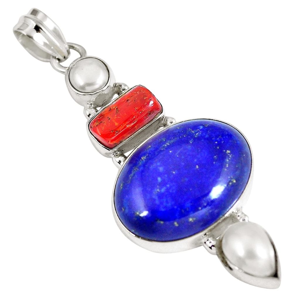 Natural blue lapis lazuli coral 925 sterling silver pendant jewelry d27078