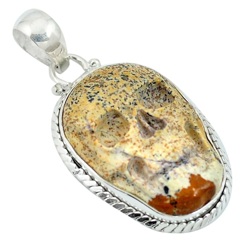 Natural brown picture jasper 925 sterling silver pendant jewelry d27091