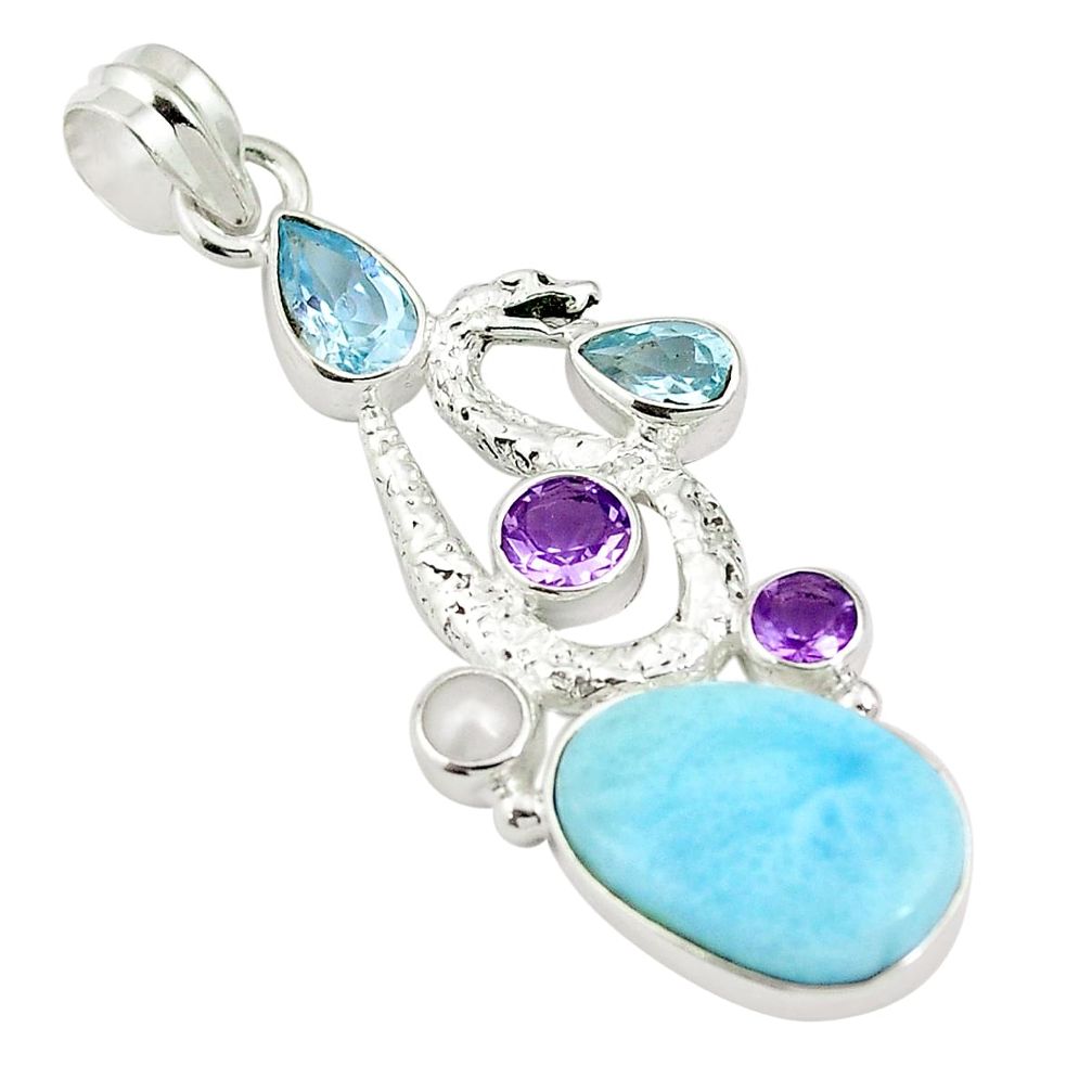 Natural blue larimar amethyst 925 sterling silver pendant jewelry d27106