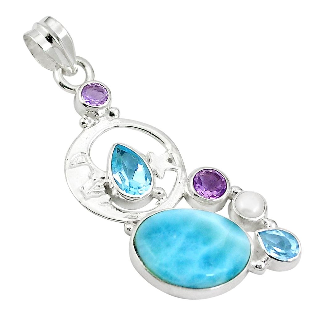 Natural blue larimar amethyst 925 sterling silver pendant d27110